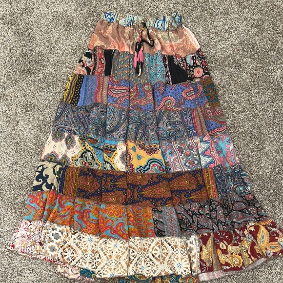 Hand Crafted Dresses & Skirts - Boho Patchwork Tiered Maxi Skirt - Multicolor